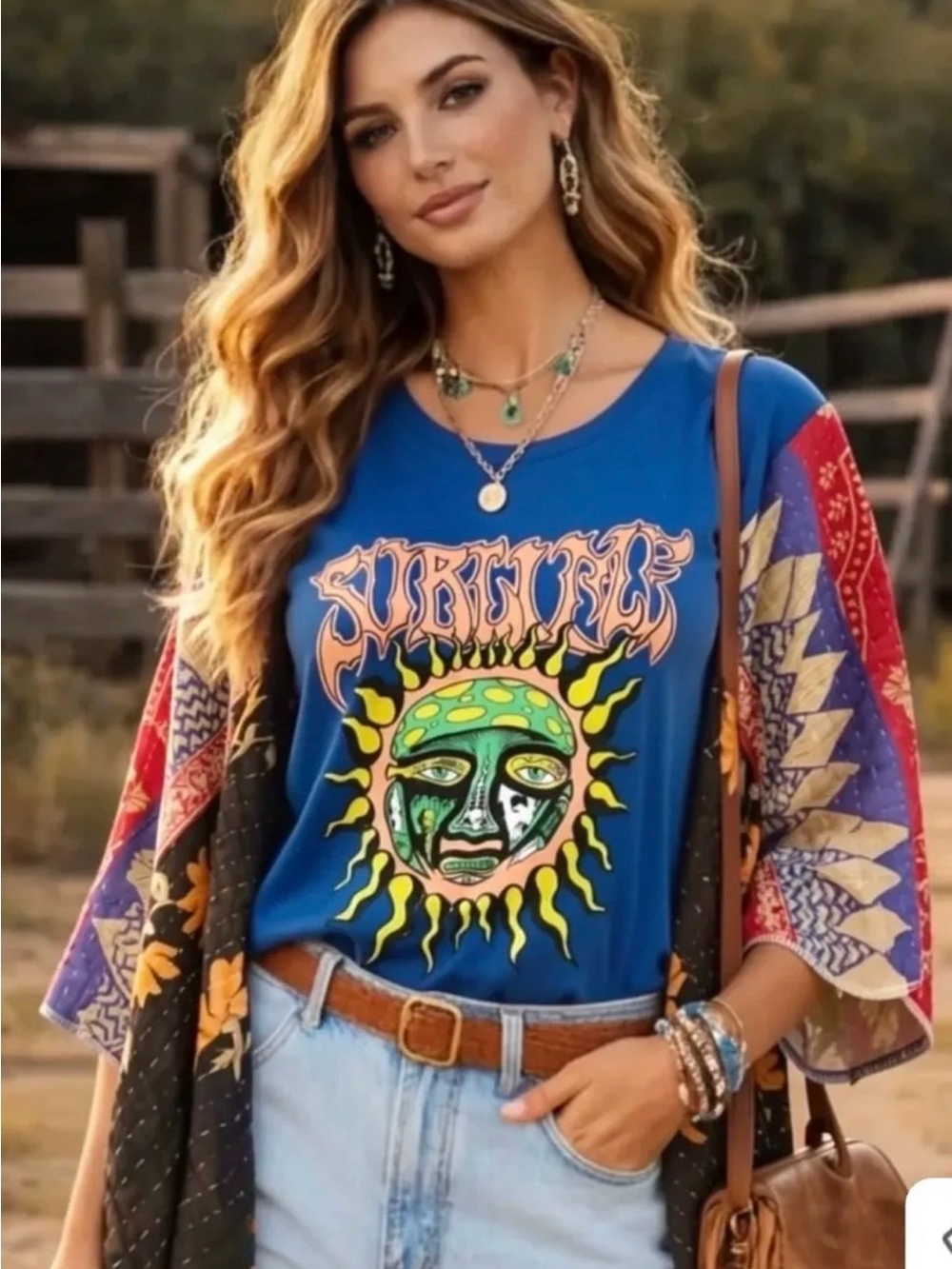 SUBLIME ROYAL BLUE upcycled kantha sleeve tunic top os S M L XL 1x 2x 3x